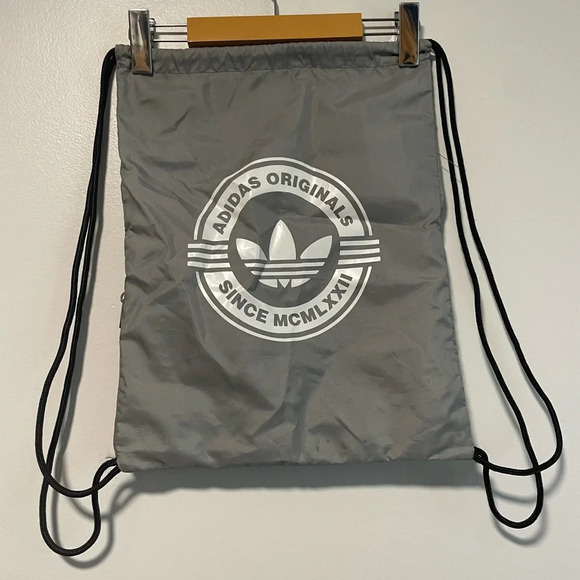 Adidas Originals Gray Drawstring Backpack with Side  Zipper Pocket - Picture 1 of 8
